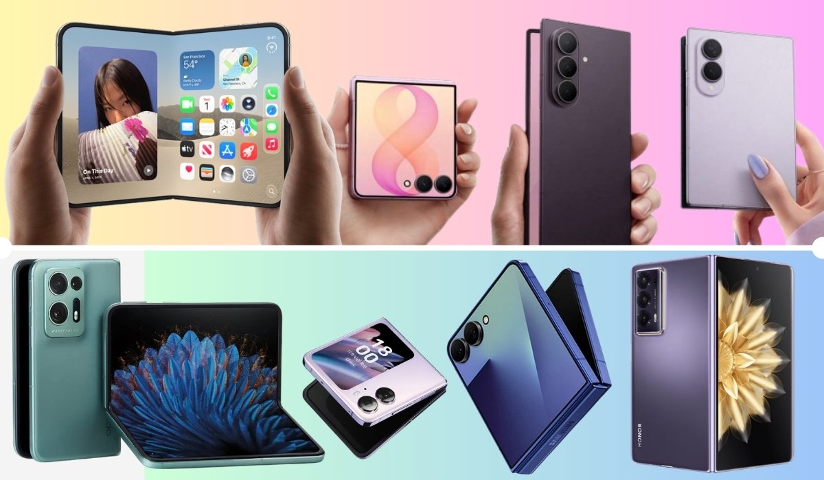 Foldable smartphones displayed side by side, representing the expanding foldable category